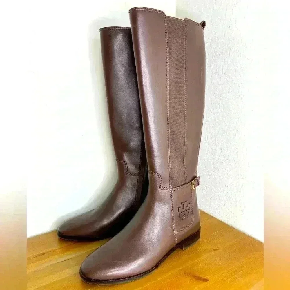 NEW Tory Burch Wyatt Leather Riding Boot in Chocolate Women’s Size 7M